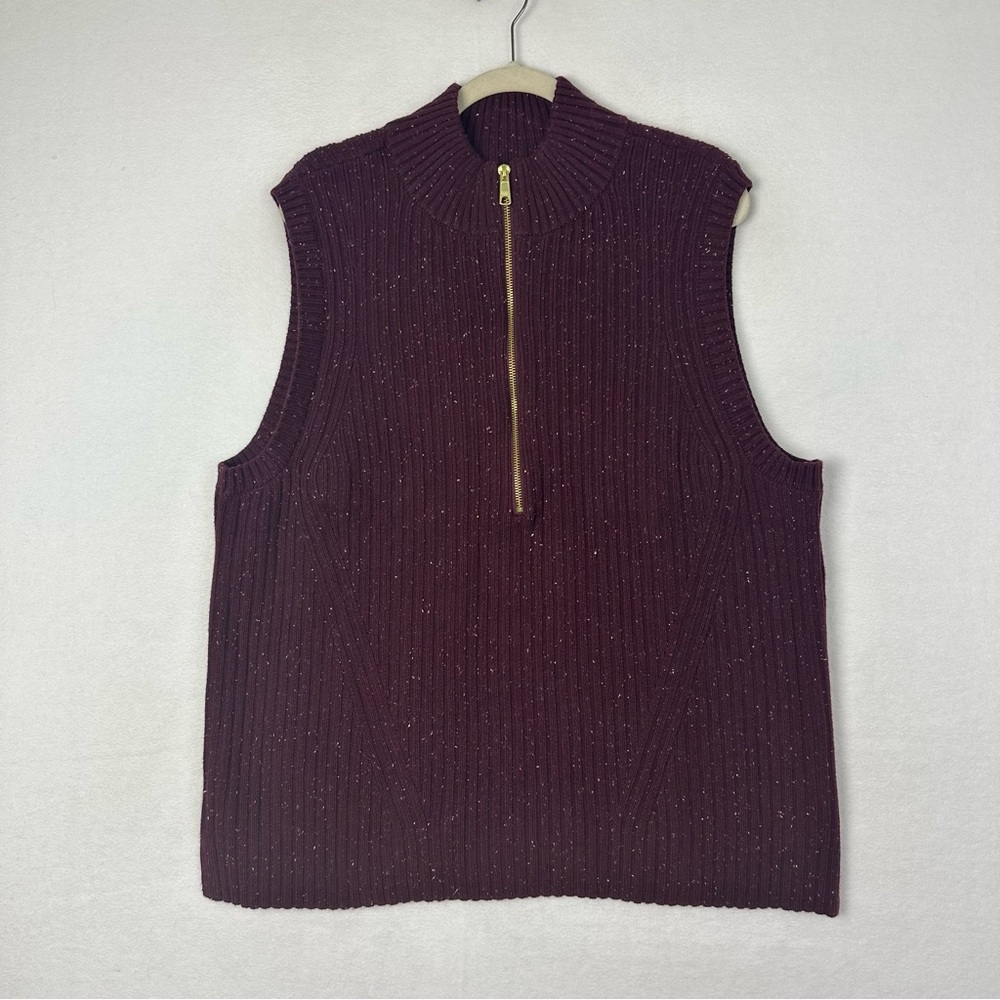 Talbots Womens Vest Sweater Heavyweight Red Wine Ribbed Knit 1/2 Zip